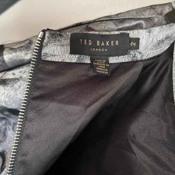 Sz2 Ted Baker London CAJU Silver Floral Circle Midi Skirt - Picture 10 of 16